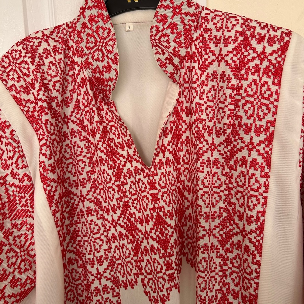 Red and White Embroidered Maxi Dress